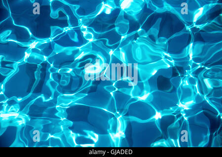 Blauwasser abstrakten Hintergrund, lebendige, bunte Wellen auf einen Swimming Pool. Stockfoto