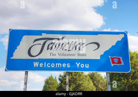 Tennessee begrüßt Sie bei der Anmeldung bei er Staatsgrenze Stockfoto