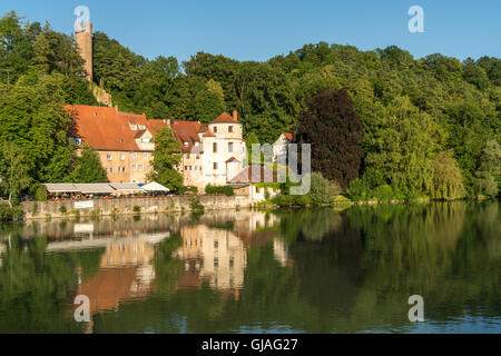 Lech-Fluss-Ufer in Landsberg bin Lech, Oberbayern, Bayern, Deutschland, Europa Stockfoto