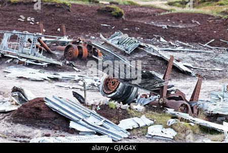 Abstürzen Sie Website des Superfortress RB29, 44-61999 "überbelichtet" in höheren Regal Steinen, Bleaklow, Peak District in England Stockfoto