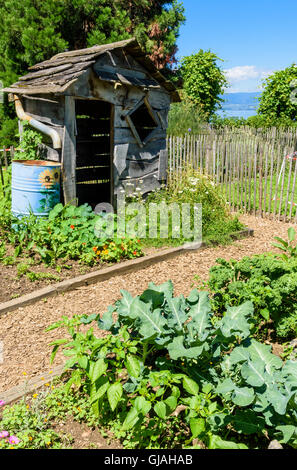 Kleine Gemeinschaftsgarten entlang der Uferpromenade von Évian-Les-Bains, Haute-Savoie, Auvergne-Rhône-Alpes, Frankreich Stockfoto