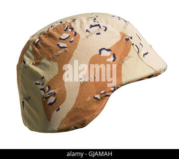 Ein uns PASGT Kevlar Helm mit Haltekappe Desert Battle Dress Uniform (Schokolade-Chip) Tarnung von Operation Desert Storm. Stockfoto