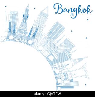 Umriss Bangkok Skyline mit blauen Wahrzeichen und Textfreiraum. Vektor-Illustration. Geschäftsreisen und Tourismus-Konzept Stock Vektor