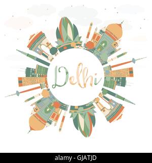 Abstrakte Delhi Skyline mit Farbe Wahrzeichen und Textfreiraum. Vektor-Illustration. Geschäftsreisen und Tourismus-Konzept Stock Vektor