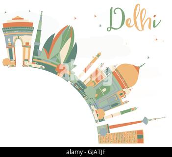 Abstrakte Delhi Skyline mit Farbe Wahrzeichen und Textfreiraum. Vektor-Illustration. Geschäftsreisen und Tourismus-Konzept Stock Vektor