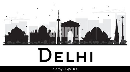 Stadt Delhi Skyline schwarz-weiß Silhouette. Vektor-Illustration. Einfache flache Konzept für Tourismus Präsentation, banner Stock Vektor