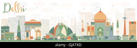 Abstrakte Delhi Skyline mit Farbe Wahrzeichen. Vektor-Illustration. Geschäftsreisen und Tourismus-Konzept mit historischen Gebäuden. Stock Vektor