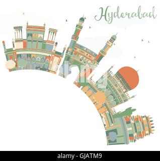 Abstrakte Hyderabad Skyline mit Farbe Wahrzeichen und Textfreiraum. Vektor-Illustration. Geschäftsreisen und Tourismus-Konzept Stock Vektor