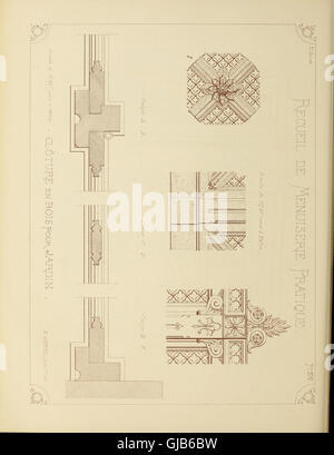 Dieses französische Handbuch aus dem Jahr 1858 bietet praktische Anleitungen zu den Techniken, Werkzeugen und Methoden der Zimmerei und konzentriert sich auf die Konstruktion von Möbeln, Wohnkultur und Holzkonstruktionen. Stockfoto