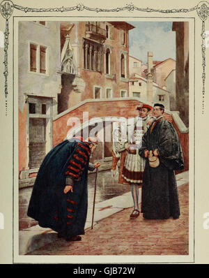 Shakespeares Komödie des Kaufmanns von Venedig (1914) ist ein dramatisches Werk, das sich mit Themen wie Gerechtigkeit, Barmherzigkeit und Vorurteil befasst. Es folgt die Geschichte von Antonio, Shylock und Portia und konzentriert sich auf den Konflikt zwischen Kaufmann und Geldgeber im Venedig des 16. Jahrhunderts. Stockfoto