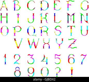 Dekorative Großbuchstaben und Ziffern bunte und festliche floral Vektorschrift Stock Vektor