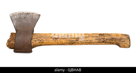 Axt mit Holzgriff. Alten Axt isoliert. Stockfoto