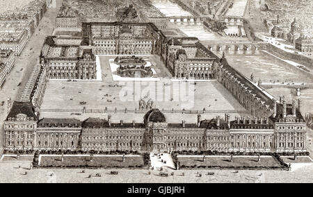 Der Tuilerien-Palast, Jardin des Tuileries und das Louvre-Palast, französischen Museum und historisches Monument, Paris, Frankreich, 17. Jahrhundert, Stockfoto