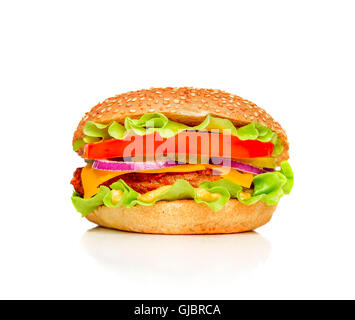 Hamburger auf Awhite Hintergrund isoliert. Leckere Burger. Stockfoto