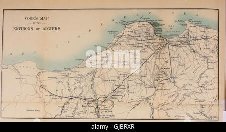 „Cook's Practical Guide to Algerien and Tunesien“ (1908) bietet Reisenden detaillierte Informationen über die Geographie, Kultur und die wichtigsten Sehenswürdigkeiten Algeriens und Tunesiens. Es enthält Reisetipps, Karten und praktische Ratschläge für den Besuch dieser nordafrikanischen Länder. Stockfoto