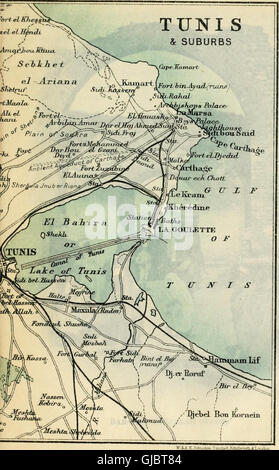 Cook’s Practical Guide to Algerien and Tunesien, veröffentlicht 1908, ist ein Reiseführer, der detaillierte Beschreibungen der Geographie, Kultur und Geschichte der beiden nordafrikanischen Länder bietet und sich an Touristen und Reisende richtet. Stockfoto