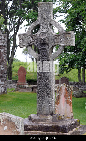 Kildalton hohe Kreuz an der Kildalton alte Pfarrkirche. Port Ellen, Port Eilein, Islay, Innere Hebriden, Argyll, Schottland, Großbritannien. Stockfoto