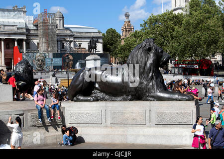 Nelson Säule Denkmal auf dem Trafalgar Square im Zentrum von London Stockfoto