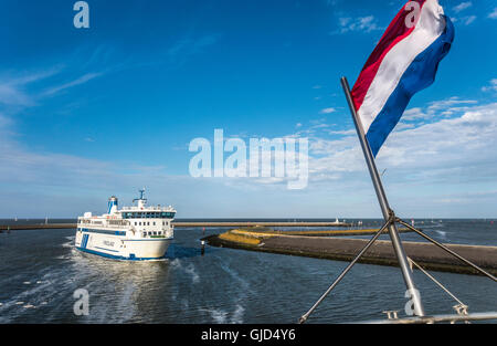 Fähre von Vlieland und Terschelling Watteninseln Ankunft in Harlingen Friesland Provinz Friesland Niederlande Stockfoto