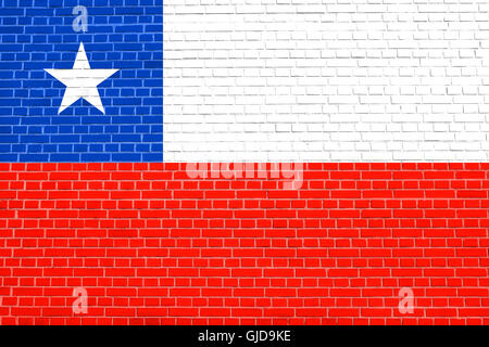 Flagge von Chile auf Ziegel Wand Textur Hintergrund. Chilenischen Nationalflagge. Stockfoto