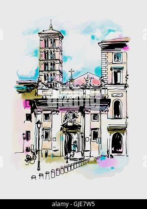 Original digital-Aquarell, Zeichnung von Rom Straße, Italien, alte i Stock Vektor