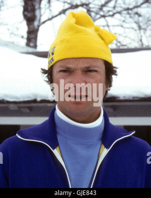 König CARL XVI GUSTAF gekleidet zum Skifahren während des Oster-Urlaubs in den schwedischen Bergen Stockfoto