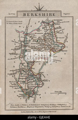 BERKSHIRE von John CARY. Miniatur-antike county Karte. Originalfarbe, 1812 Stockfoto