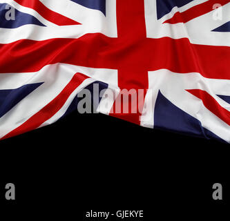 Union Jack-Flagge auf schwarzem Hintergrund Stockfoto