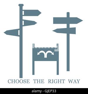 Reihe von farbigen stilisierten Symbolen Verkehrszeichen und eine Inschrift: "Wählen Sie den richtigen Weg" auf einem weißen Hintergrund Stock Vektor