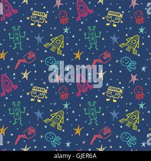 Bunte Vektor handgezeichnete Kritzeleien Cartoon-Satz von Objekten im Weltraum Stock Vektor