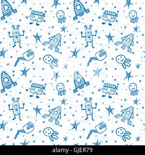 Vektor hand gezeichnete Kritzeleien Cartoon-Satz von Objekten im Weltraum Stock Vektor