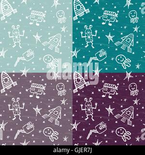 Vektor hand gezeichnete Kritzeleien Cartoon-Satz von Objekten im Weltraum Stock Vektor