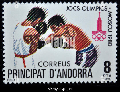 Briefmarke, Andorra, Olympischen Spiele in Moskau 1980 Stockfoto