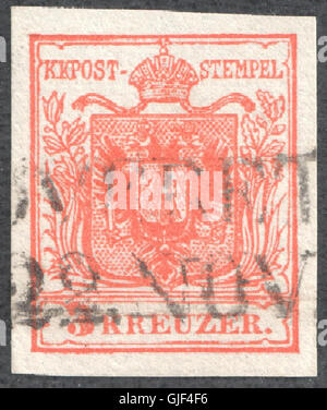 Österreich 1850 3Kr Ia zuerst drucken Stockfoto