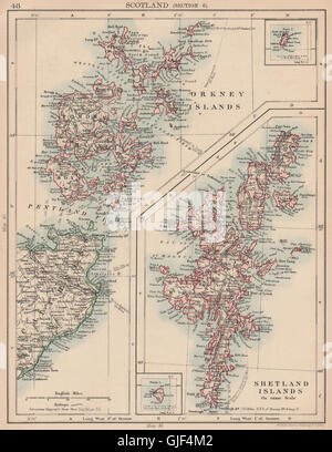 SCHOTTLAND. Orkney & Shetland-Inseln Caithness Pentland Firth. JOHNSTON, 1906-Karte Stockfoto