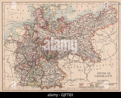 REICH VON DEUTSCHLAND. Staaten. Preußen Bayern Elsass-Lothringen. JOHNSTON, 1906-Karte Stockfoto