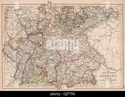 DEUTSCHLAND SÜD. Bayern Bayer Baden Wurttemberg.Includes Alsace Lorraine, 1906-Karte Stockfoto