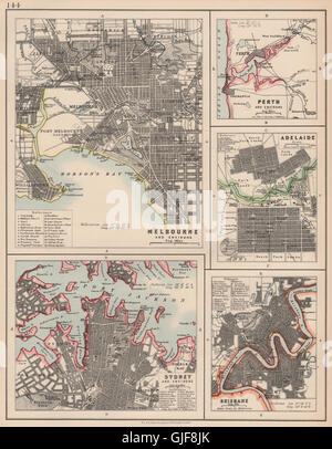 AUSTRALISCHE STÄDTE. Melbourne Sydney Perth Adelaide Brisbane. JOHNSTON, 1906-Karte Stockfoto