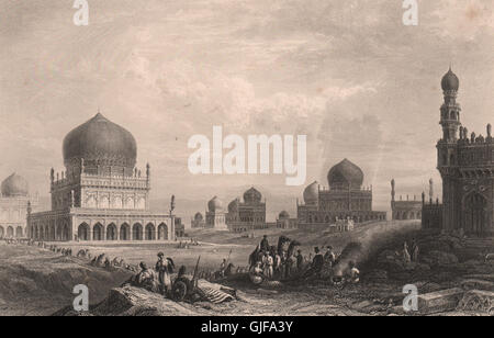 BRITISCH-INDIEN. Qutub Shahi Gräber, Golkonda. Könige, antique print 1858 Stockfoto