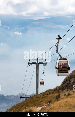 Die Teleférico ausgeführt vom Rand des auf der Ostseite des Berges Pichincha Quito, gehört zu den höchsten Arbeitsbühnen in der Welt. Stockfoto