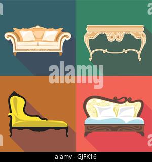 Schlafzimmer Haus Dekoration-Icon-Set, flachen Stil. Digitale Vektor-Bild Stock Vektor