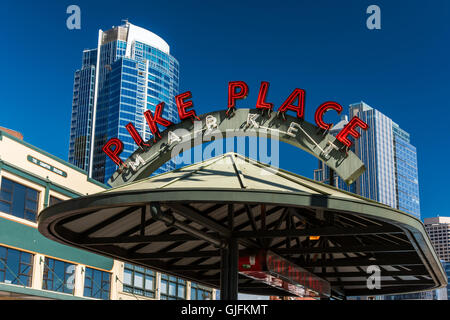 Pike Place Market Zeichen, Seattle, Washington, USA Stockfoto