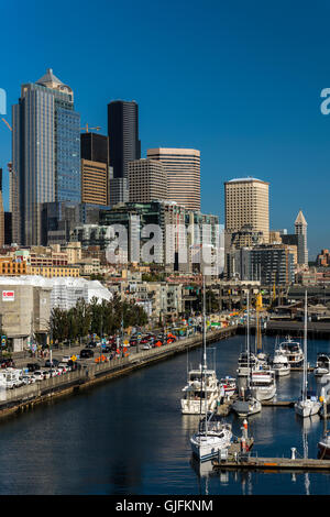Hafen und Innenstadt von Skyline, Seattle, Washington, USA Stockfoto