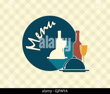 Menübezeichnung mit Wein Flasche, Weinglas und Gericht abstrakte Vektor-illustration Stock Vektor