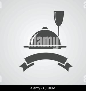 Restaurant-Menü-Symbol mit Schüssel / Glas Wein Symbol und Text platzieren Sie abstrakte Vektor-illustration Stock Vektor