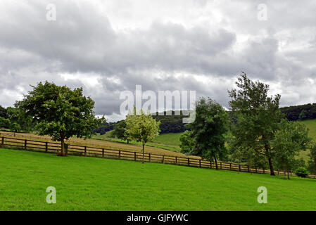 Die sanften Hügel der Pennines, in der Nähe von Kapelle-En-le-Frith in Derbyshire, unter einem grauen Coudy Himmel Stockfoto