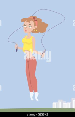 Cartoon-Mädchen Seilspringen - lustige Vektor-illustration Stock Vektor