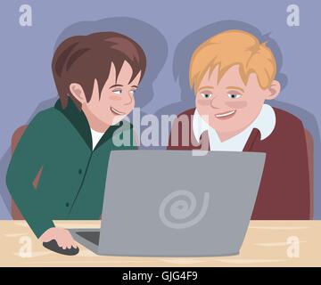 zwei jungen vor Computer - niedlichen Cartoon illustration Stock Vektor