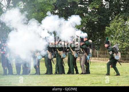 2. Bataillon 95. Gewehre auf dem Schlachtfeld von einem Napoleonischen Krieg Reenactment im Spetchley Park, Worcestershire, England Stockfoto