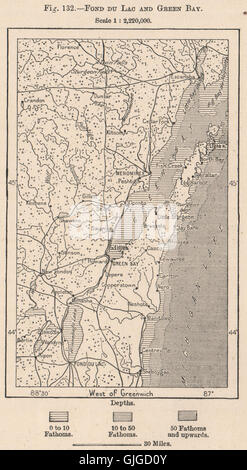 Fond Du Lac und Green Bay. Wisconsin, 1885 Antike Landkarte Stockfoto